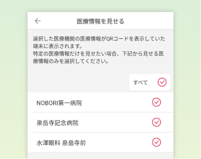 健診、PHRの医療情報の共有（医療機関）イメージ